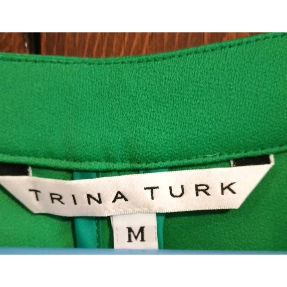 Trina Turk Kelly Green Pipkin Dress 3/4 Sleeve Shift Pockets Career Size Med - Picture 3 of 5